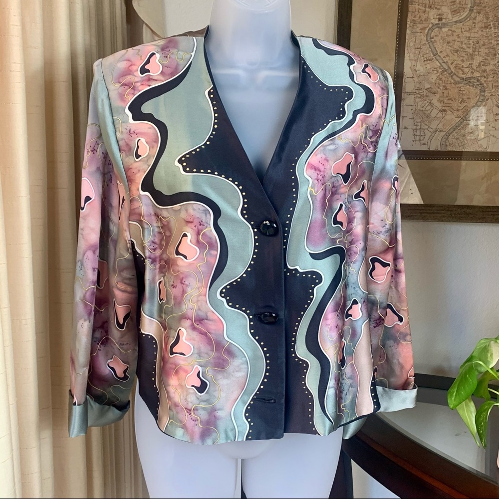 Louise Blumberg Silk Watercolor Art Blazer Jacket - Picture 5 of 13